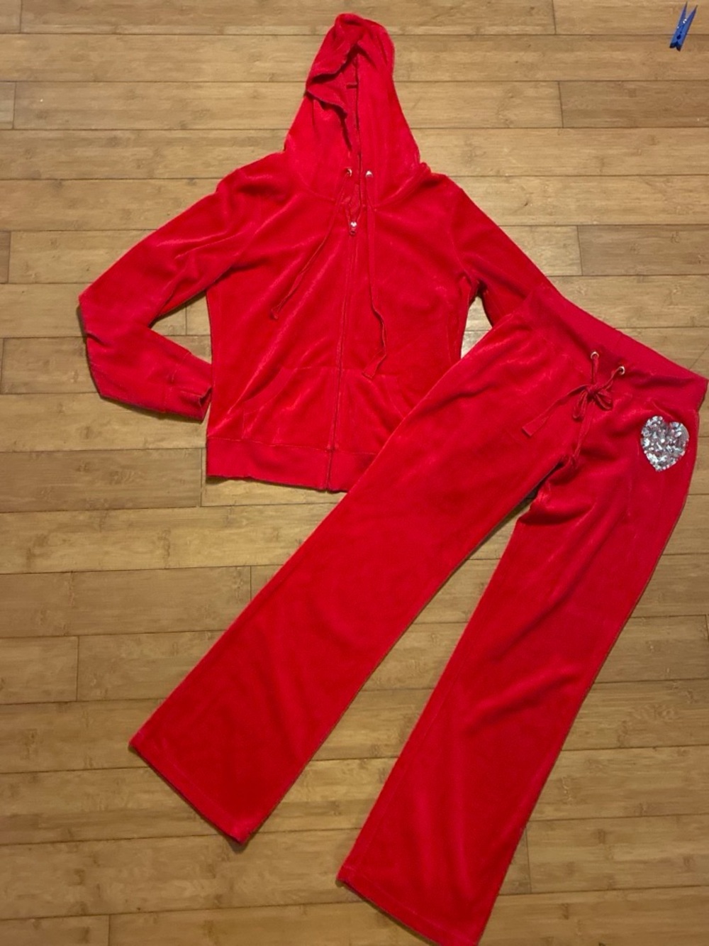 Pink Rose Red Velour Zip Hoodie & Wide-Leg Joggers Set